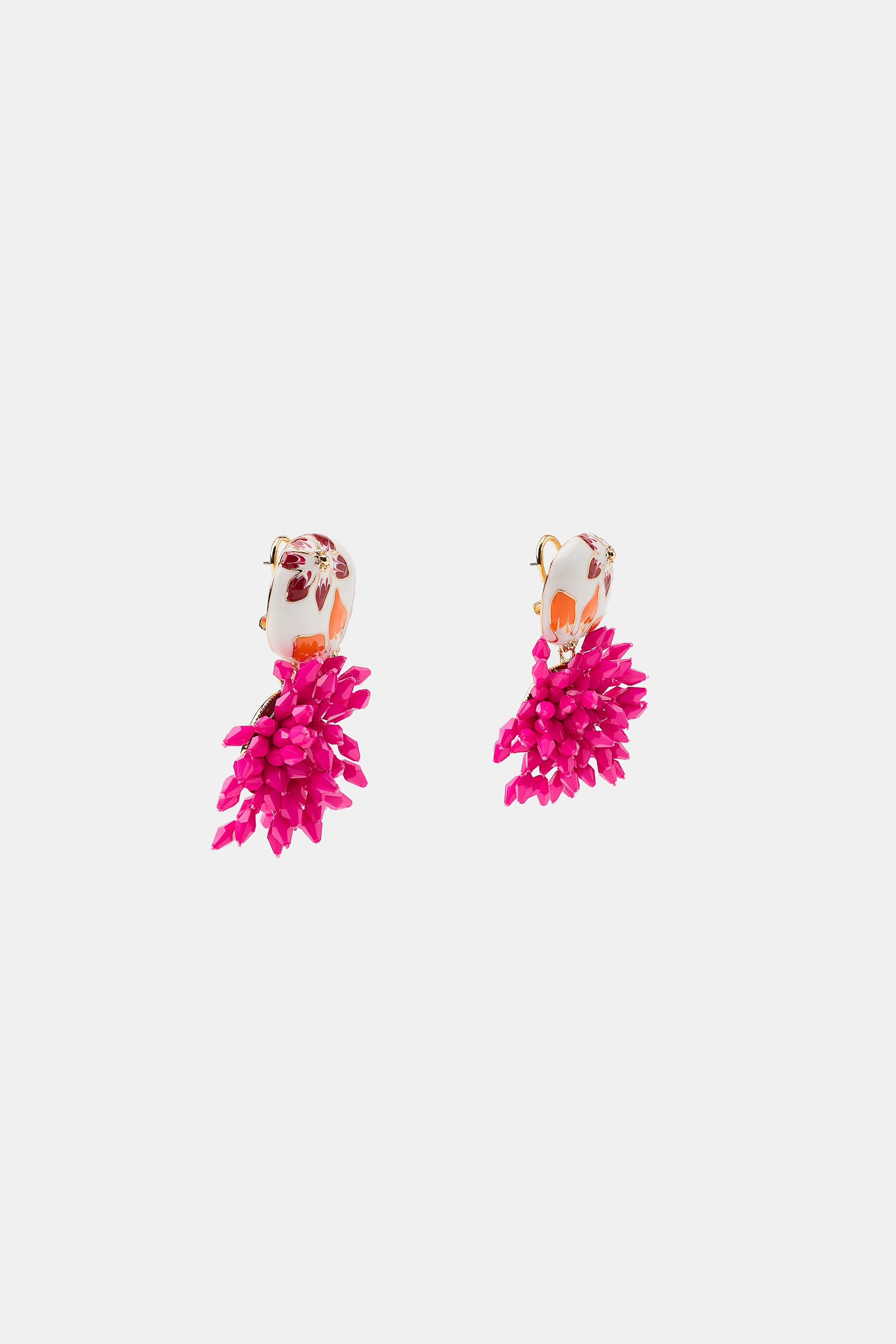 Женские аксессуары Zara RESIN BEADED EARRINGS — фото 4