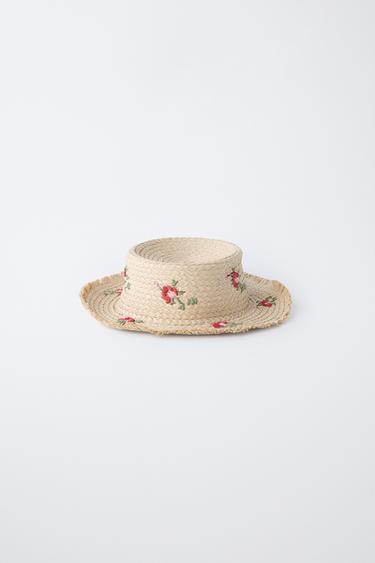 EMBROIDERED FLOWER STRAW HAT - Ecru by Zara