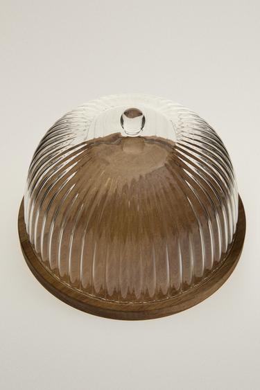 ACACIA WOOD AND BOROSILICATE GLASS CAKE STAND — Transparent 2