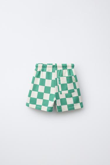 SHORT À CARREAUX DAMIER - Écru / Vert de Zara - Image 1
