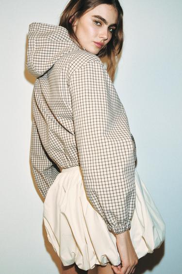 VESTE À CARREAUX À CAPUCHE - Blanc cassé de Zara - Image 3