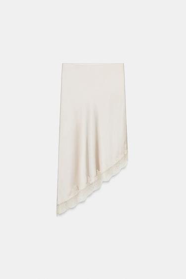 Zara SATIN LACE SKIRT - Gray / Beige
