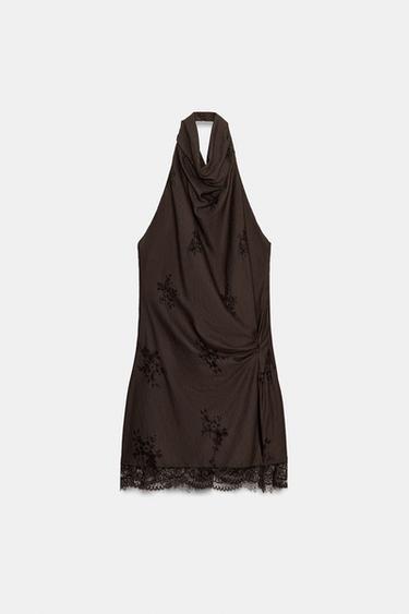 ROBE STYLE LINGERIE HALTER - Marron de Zara