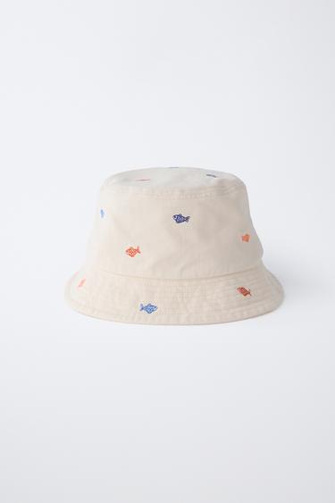 EMBROIDERED FISH BUCKET HAT - Ecru by Zara - Image 3