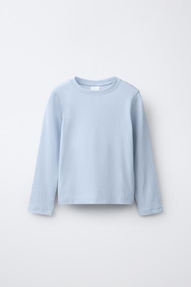 PLAIN RIBBED T-SHIRT - Blue by Zara