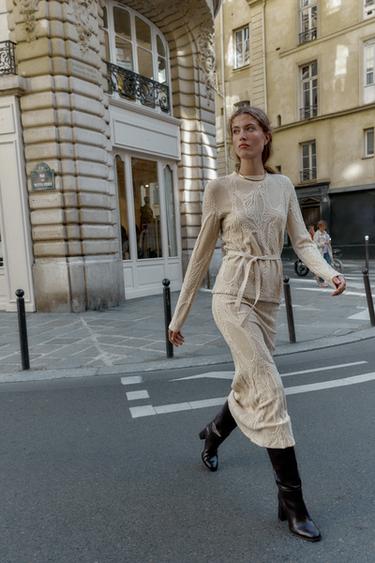JACQUARD JUMPER WITH BELT - Mid-ecru by Zara