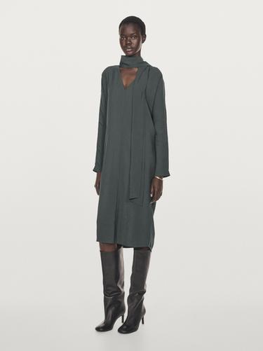 Zara V-neckline midi dress with tie detail - 846
