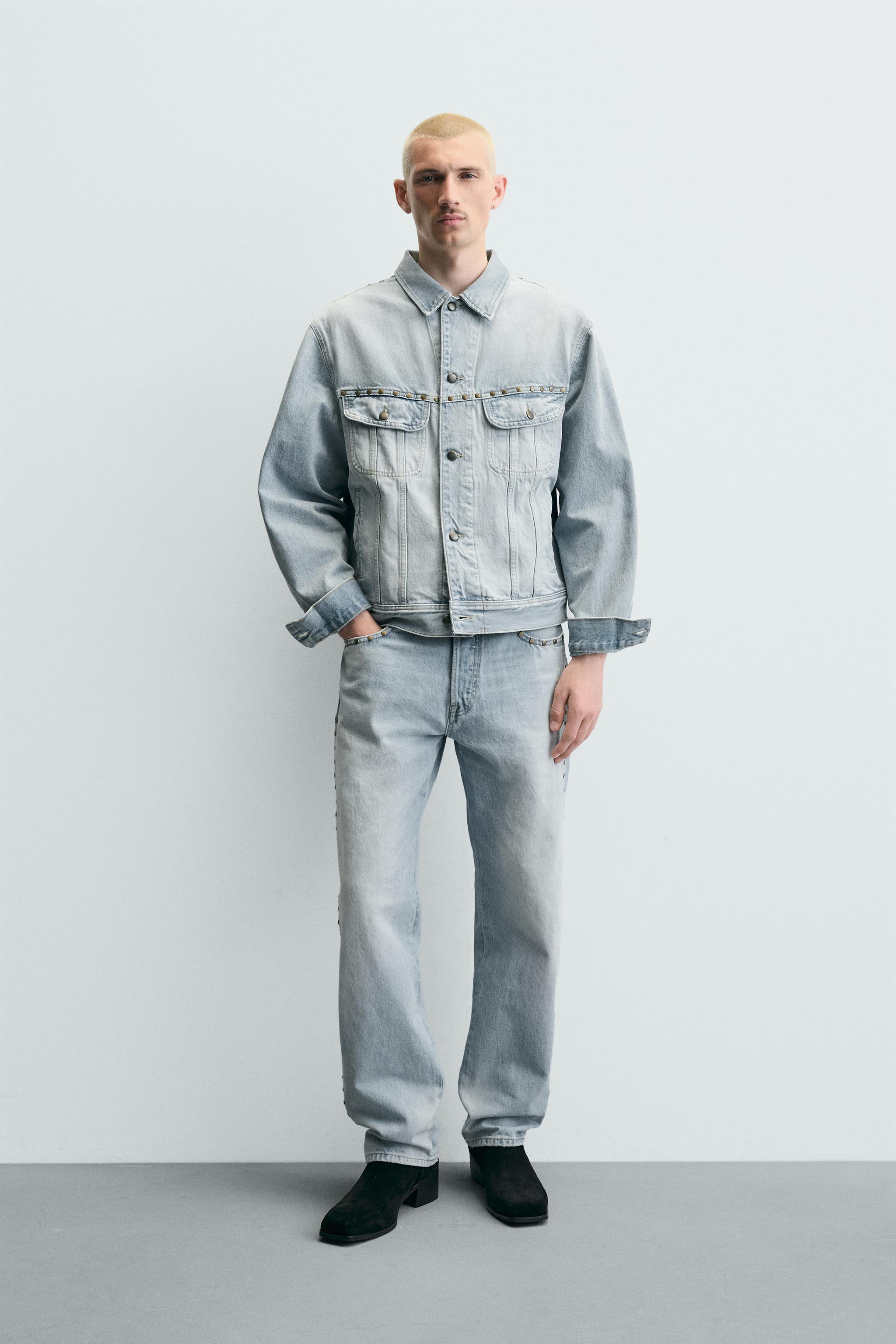 JEAN STRAIGHT FIT CLOUS MÉTALLIQUES