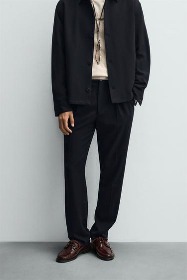 PLEATED REGULAR FIT TROUSERS - Navy blue by Zara