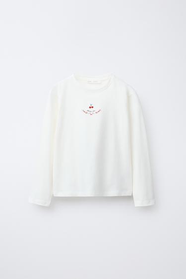 6-14 YEARS/ CHERRY AND FLORAL PRINT T-SHIRT AND TROUSERS PYJAMAS - Ecru by Zara - Image 1
