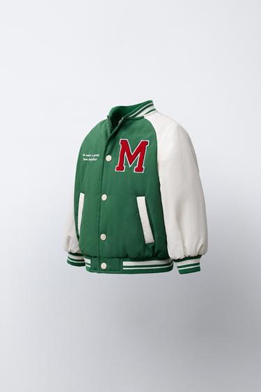 EMBROIDERED VARSITY BOMBER JACKET - Green by Zara - Image 1