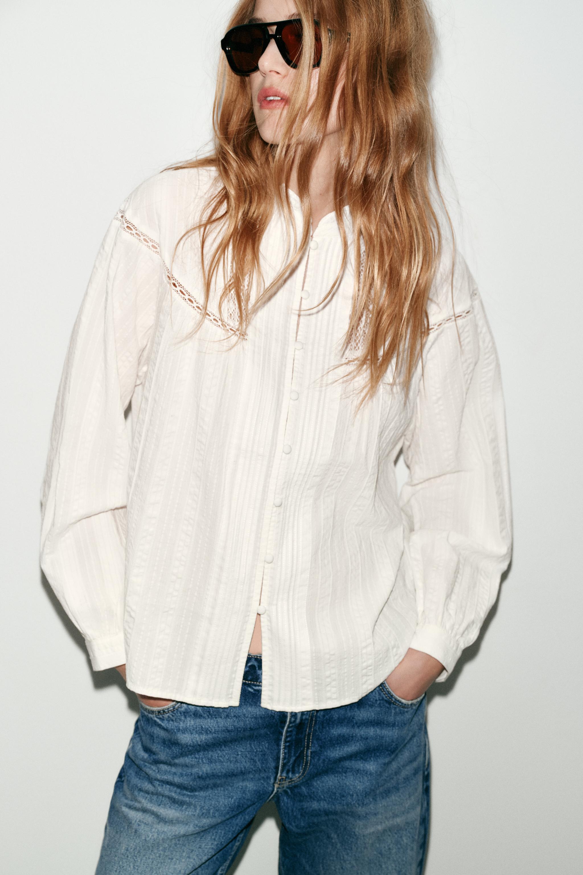 CHEMISE DENTELLE ET PLIS NERVURÉS