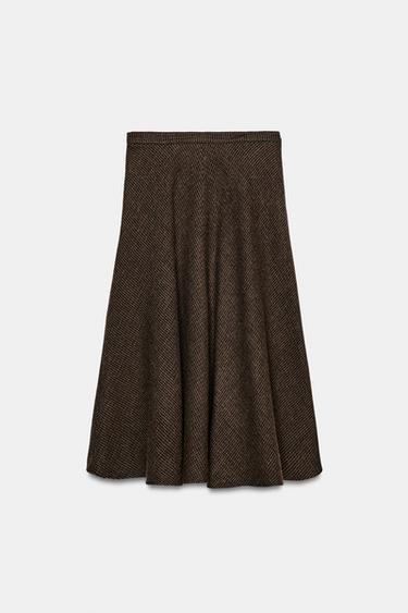 ZW COLLECTION WOOL HOUNDSTOOTH LAYERED SKIRT - Multicoloured by Zara - Image 6