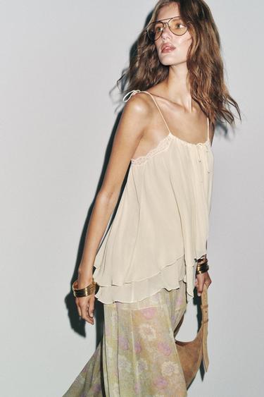 TOP SEMITRANSPARENTE PUNTILLA ZW COLLECTION - Marfil de Zara