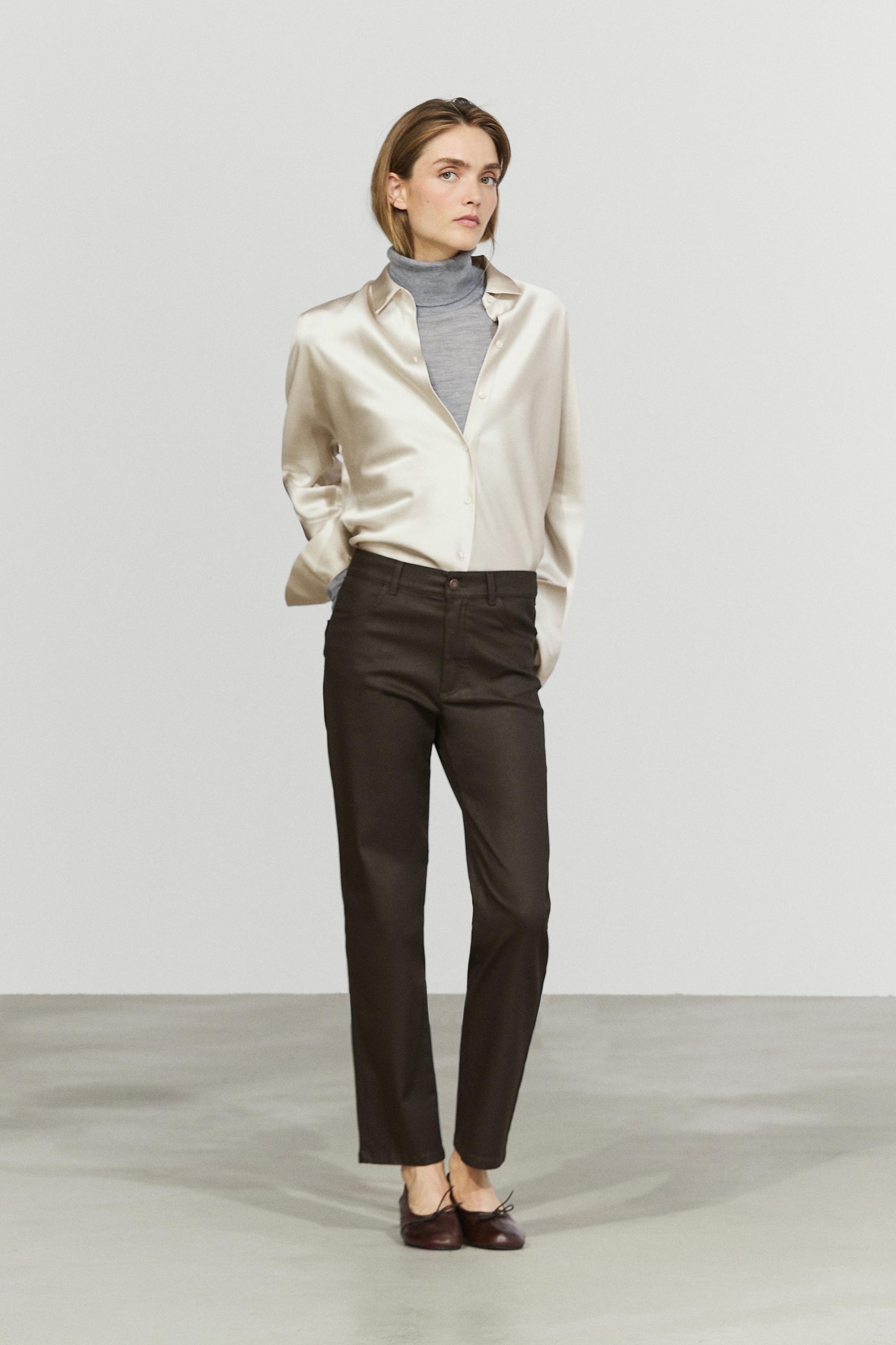 Waxed straight-leg pants — Brown