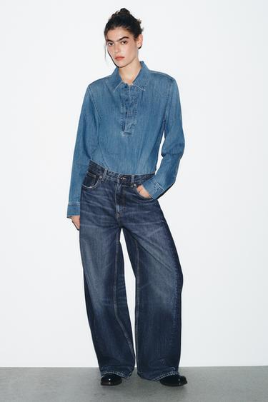 JEANS OVERSIZE TRF خصر متوسط - بحري الخاص بـ Zara