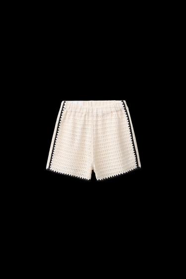 Zara STITCHED CROCHET KNIT SHORTS - Ecru - Image 0