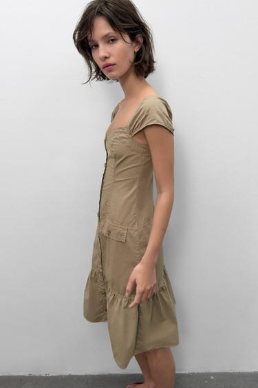 MIDI DRESS WITH BUTTONS - Olive green by Zara - Image 3