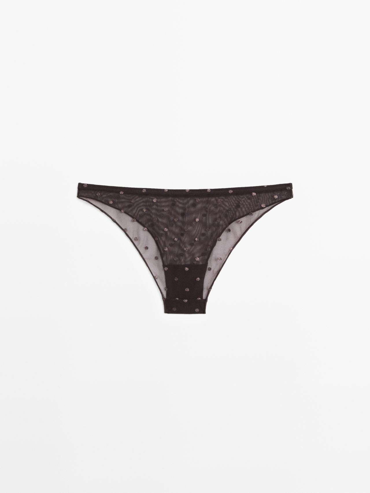 Semi-sheer polka dot briefs — Black gold