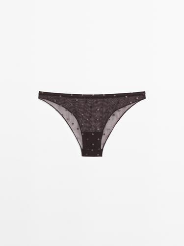 Semi-sheer polka dot briefs — Black gold 1