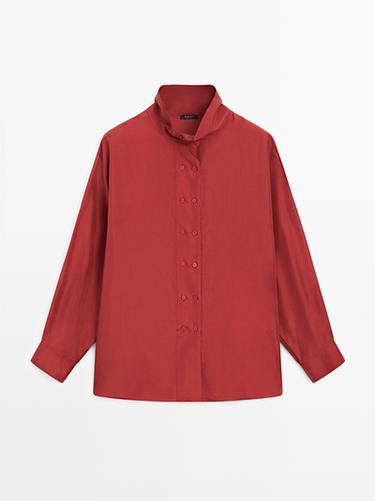 Camisa detalle botones 100% seda - Rojo oscuro de Zara