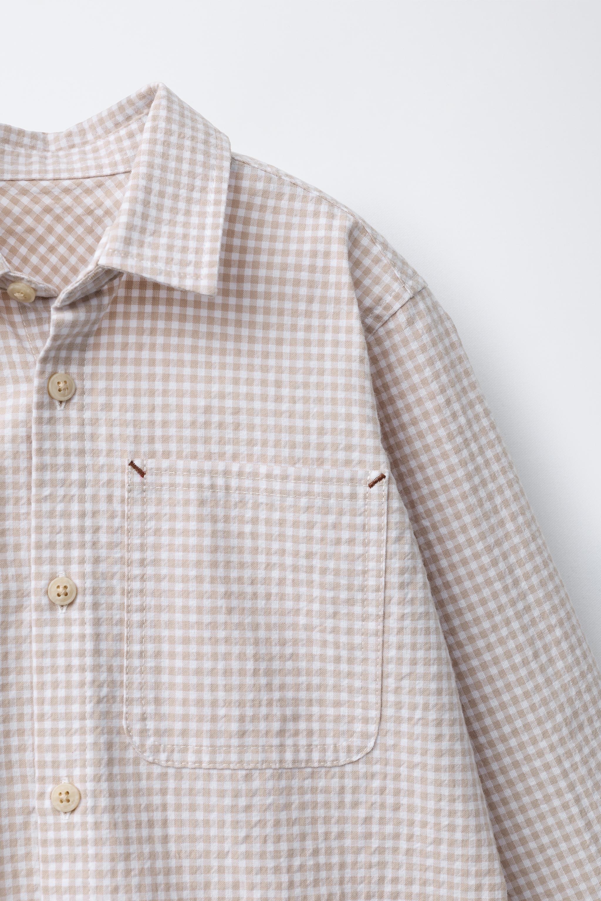 POCKET GINGHAM SHIRT - Light beige | ZARA United States