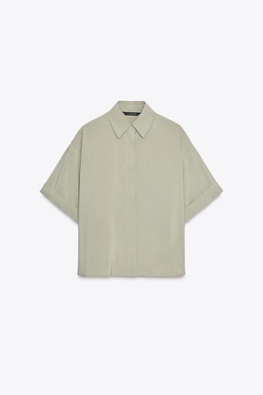 SHORT SLEEVE FLOWING SHIRT - Khaki by Zara - Image 4