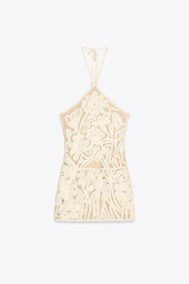 EMBROIDERED HALTER DRESS - Straw by Zara