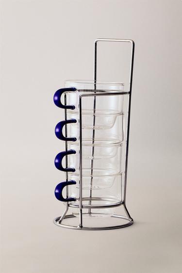 BOROSILICATE GLASS CUP TOWER (SET OF 4) - Blue by Zara