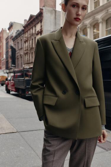 ДВУБОРТНЫЙ БЛЕЙЗЕР ОВЕРСАЙЗ — ХАКИ от Zara