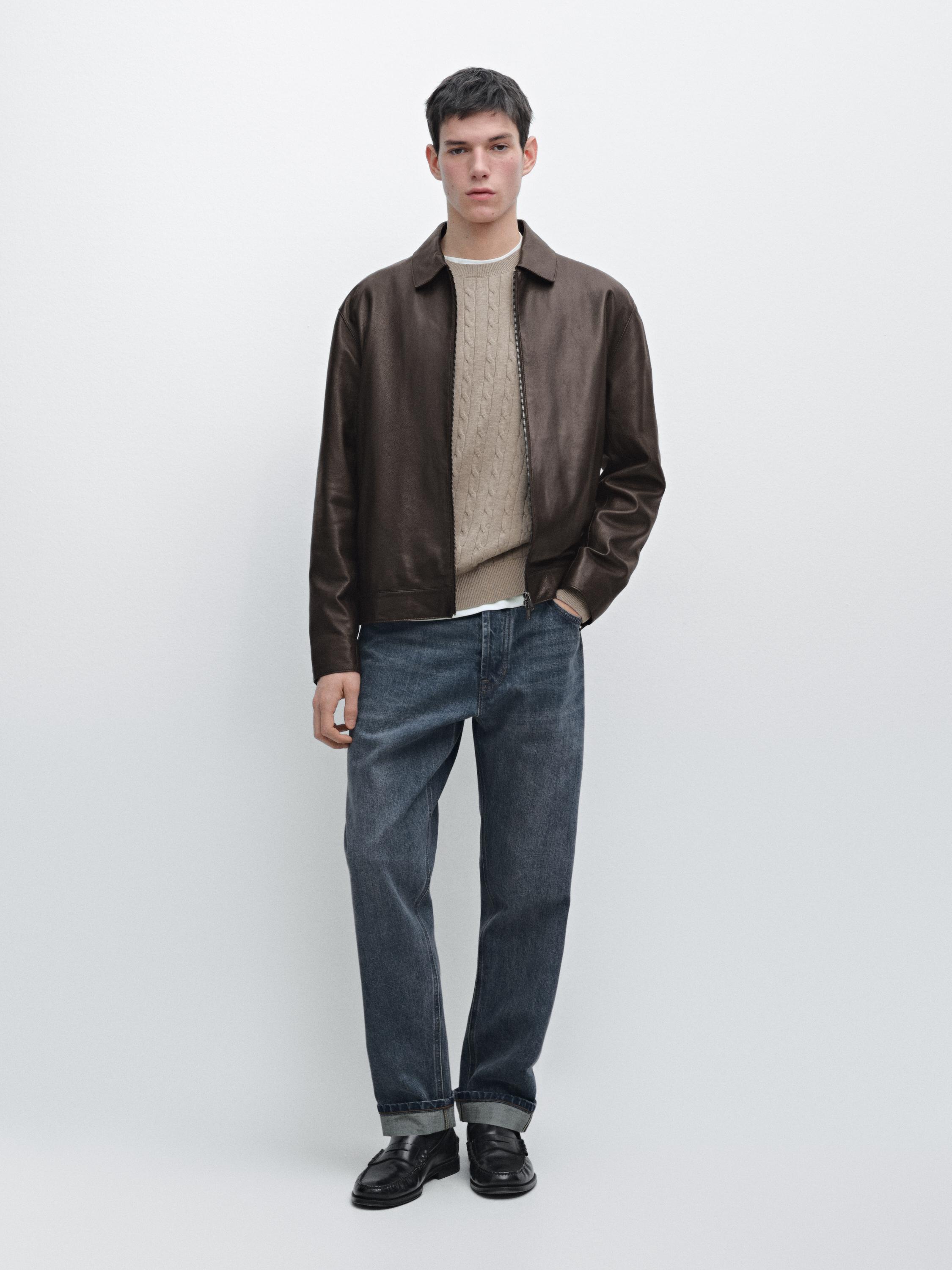 Blouson fermeture Éclair en cuir nappa