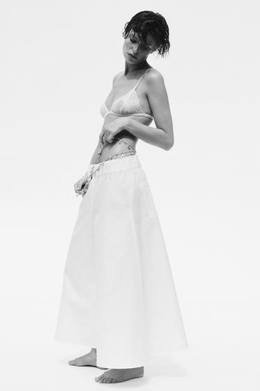 Zara ZW COLLECTION LINEN VOLUME PANTS - White