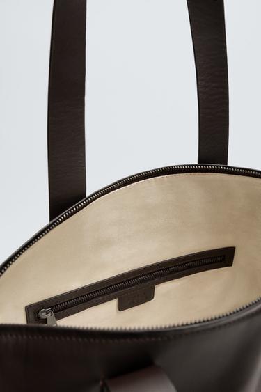 SAC SHOPPER DÉTAILS EN CUIR - brun de Zara - Image 3
