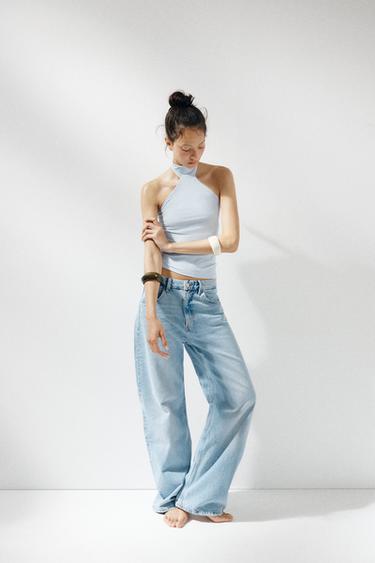 Zara POLYAMIDE HALTER TOP - Light blue - Image 0