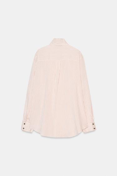 CHEMISE OVERSIZE À RAYURES - Marron clair de Zara - Image 7