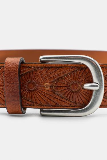100% EMBOSSED LEATHER BELT - Brown by Zara - Image 2