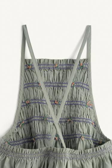 LIMITED EDITION EMBROIDERED FLORAL SHIRRED PINAFORE DRESS - Blue / Green by Zara - Image 7