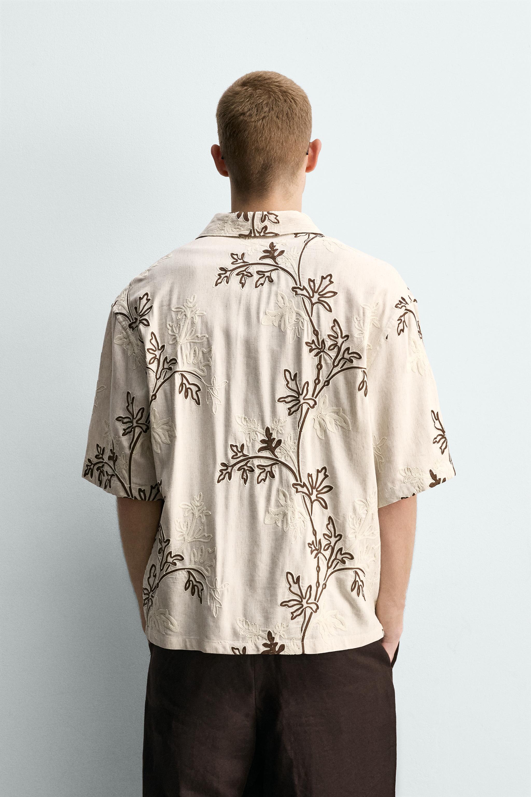 RELAXED FIT FLORAL EMBROIDERED SHIRT - Ecru | ZARA Canada