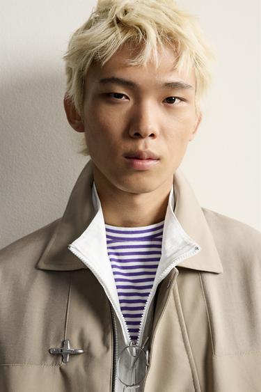 METAL FROG FASTENING CROPPED FIT JACKET — Beige 2