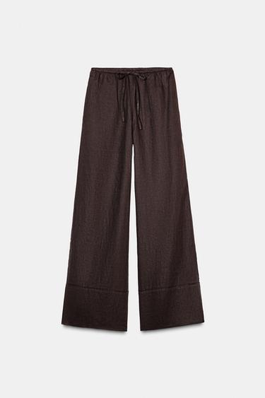Zara 100% LINEN PALAZZO PANTS ZW COLLECTION - Brown