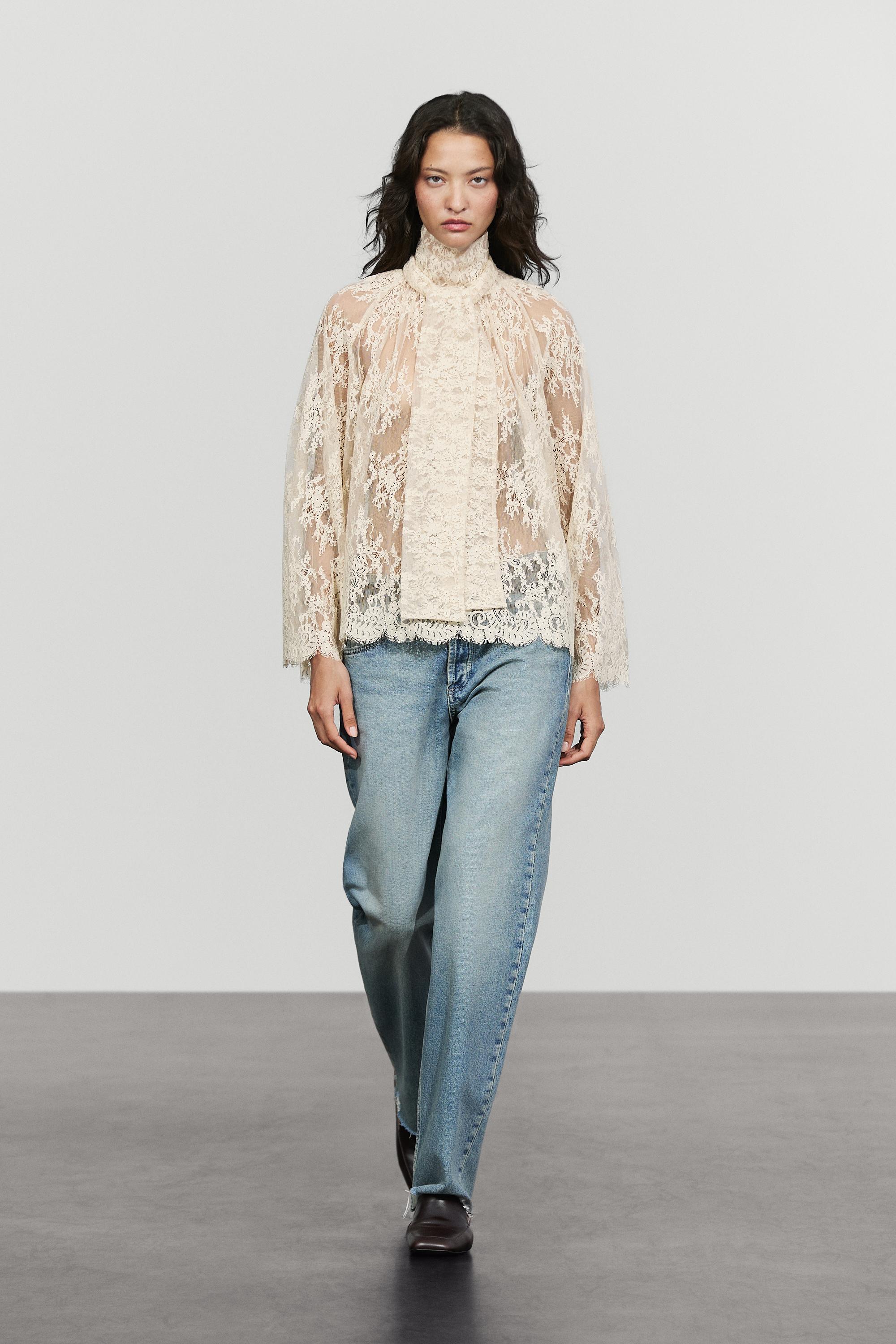 Flowing lace blouse with tie - 318 | ZARA United States