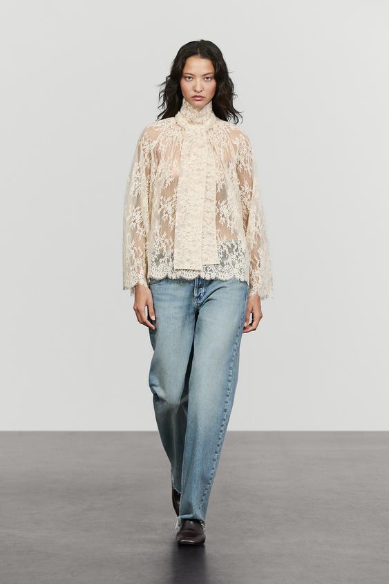 Zara Flowing lace blouse with tie - 318 - Image 0