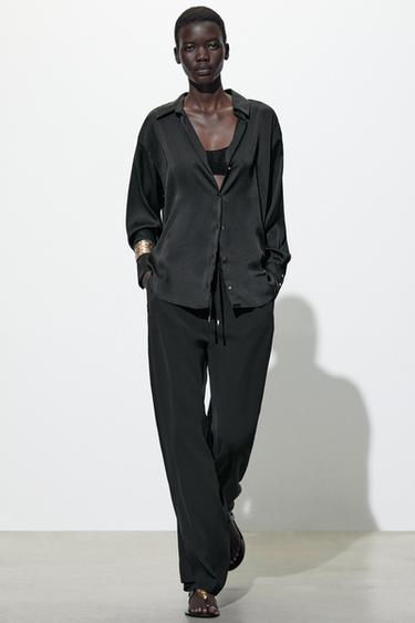 FLOWING TROUSERS WITH STRETCH WAIST - Black by Zara