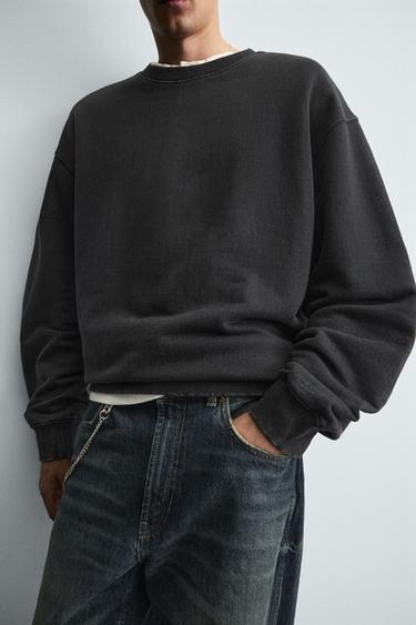 FADED HERRINGBONE-EFFECT SWEATSHIRT - Dark anthracite by Zara - Image 4
