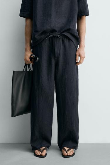PANTALÓN RELAXED FIT 100% LINO - Marino oscuro de Zara