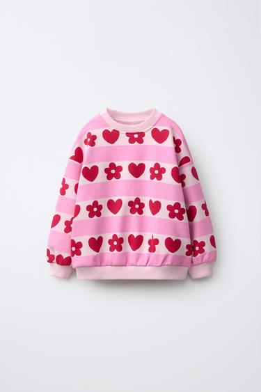SWEATSHIRT MIT STREIFEN- UND HERZPRINT - Rot von Zara