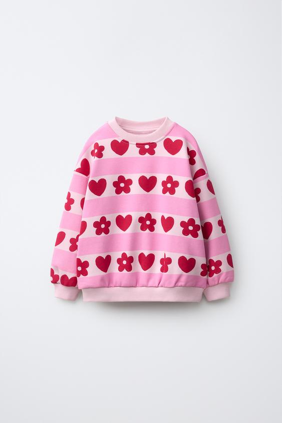 STRIPED AND HEART PRINT SWEATSHIRT - Red by Zara - Image 0