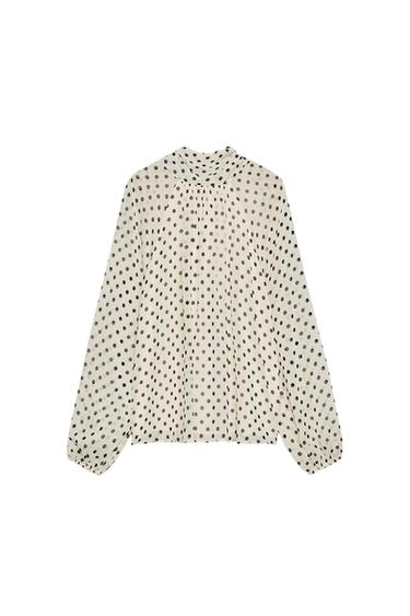 POLKA DOT BLOUSE WITH BOW - Ecru / Black by Zara