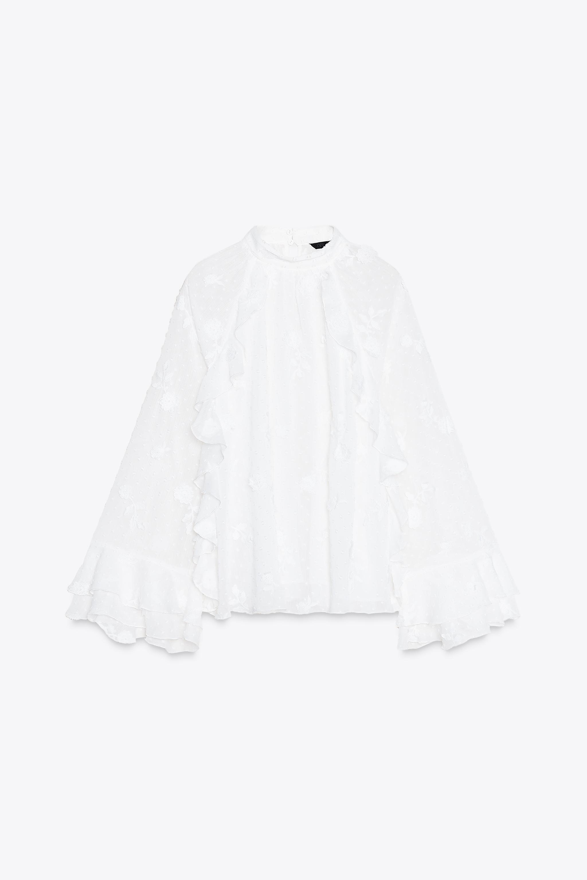 RUFFLED SWISS DOT SHIRT - White | ZARA United States RUFFLED SWISS DOT SHIRT - White | ZARA United States