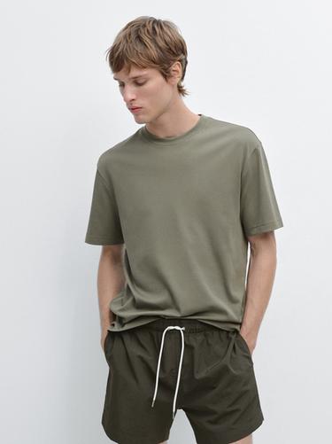 Zara 100% cotton short-sleeve T-shirt - Light khaki